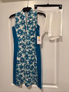 Tail Teal Floral Sleeveless Golf Dress with White Shorts